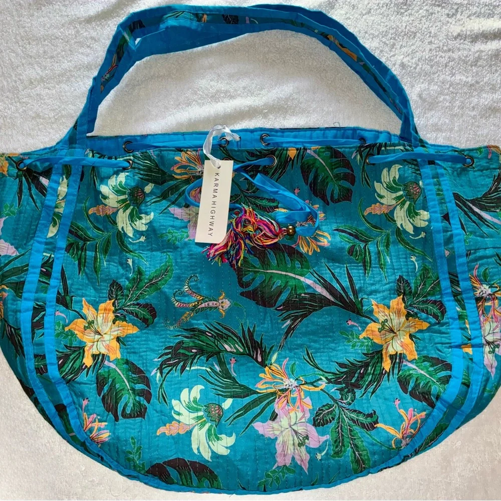Boho Large Carry All Drawstring Bag Multicolor By Karma Highway With Tassels New